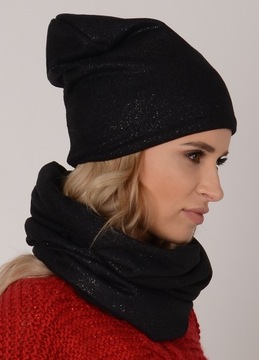 Черный флисовый комплект - Шапка и шарф К4