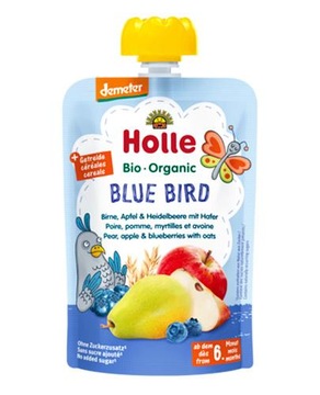 HOLLE BIO MUS NIEBIESKI PTAK GRUSZKA JABŁKO JAGODA od 6 miesiąca 100g