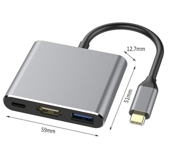 Адаптер HUB 3in1 USB-C HDMI 4K MacBook 13 15 AIR