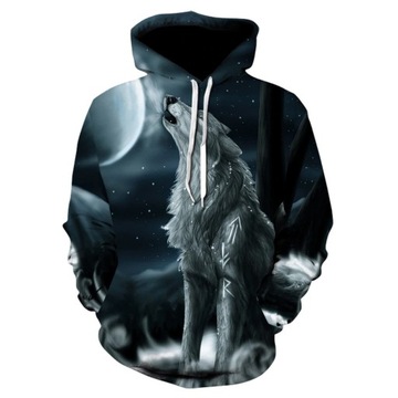 MĘSKA BLUZA Z KAPTUREM WILK NADRUK 3D R. M