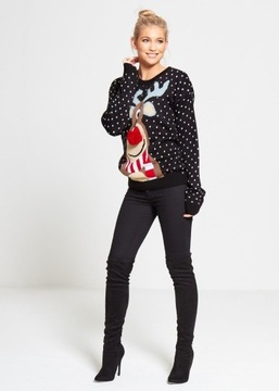 РОЖДЕСТВЕНСКИЙ ДЖЕМПЕР С 3D ОЛЕНЬИМ НОСОМ, ЧЕРНЫЙ, S/M