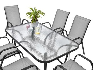 КОМПЛЕКТ САДОВОЙ МЕБЕЛИ СТЕКЛЯННЫЙ СТОЛ 6 СТУЛЬЕВ