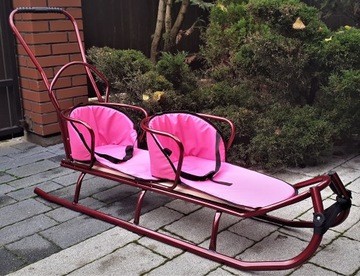 ДВОЙНЫЕ ТАНДЕМНЫЕ САНКИ + ПУШЕР + ТОЛСТЫЙ МАТРАС + РЕМНИ