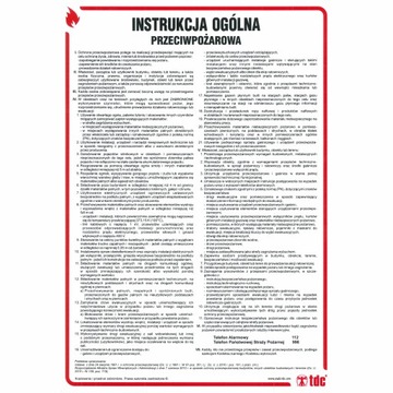 Instrukcja ogólna tablica BHP PPOŻ DB001 PCV