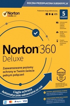 NORTON 360 DELUXE 5 ПК 1 ГОД +50 ГБ +Secure VPN