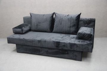 Sofa Rozkładana 155 cm Kanapa Czarna Tkanina Welur