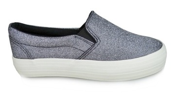 SREBRNE TENISÓWKI DAMSKIE NA PLATFORMIE SLIP ON