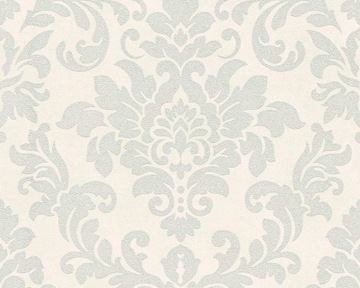 TAPETA 37270-2 DUŻY SREBRNY ORNAMENT Z BROKATEM