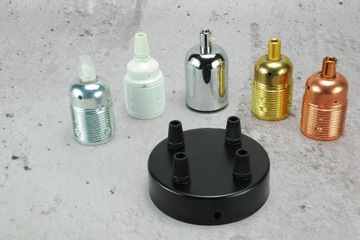 metalowa czarna rozeta poczwórna podsufitka na 4 puszka lampa pająk LOFT