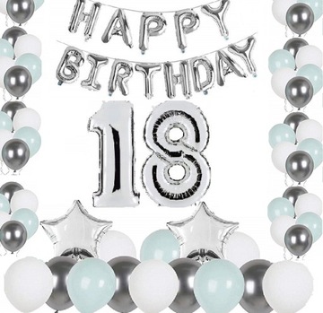 BALONY ZESTAW na 18 LAT urodziny MIĘTOWE