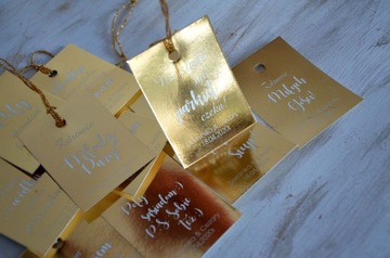 złote zawieszki na wódkę weselną |złote tło |48 szt / 16 tekstów