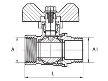 НИППЕЛЬ ШАРОВОЙ КРАН С БАБОЧКОЙ 3/4' PN16 САЛЬНИК