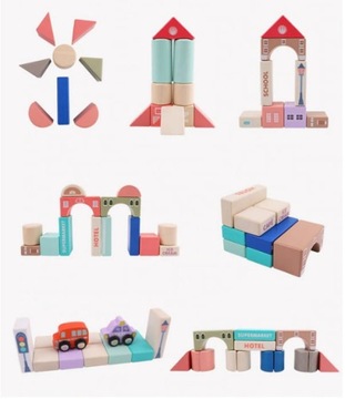 ДЕРЕВЯННЫЕ ОБРАЗОВАТЕЛЬНЫЕ ИНТЕРАКТИВНЫЕ БЛОКИ ДЛЯ ДЕТЕЙ ГОРОДСКИЕ МАШИНКИ 115 шт ПАЗЛ