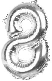 Balon Foliowy 40 cm - Cyfra 8 - SREBRNY