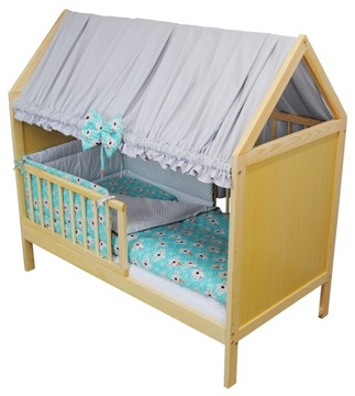 Комплект детской кроватки, диванчик 2в1, Дом Ясь, сосна, 120х60 см, постельное белье