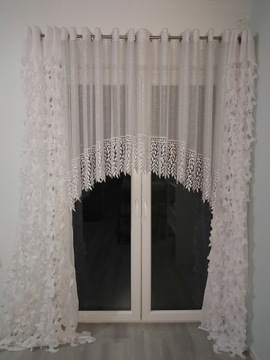 GIPIURA LIŚĆ biały KORONKA FIRANA ORNAMENT 20 cm PIĘKNY WZÓR DEKOR