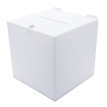 URNA KUBIK na GŁOSY ANKIETY LOSY BIAŁA plexi 25cm