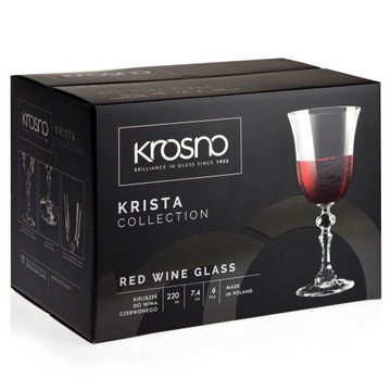 Кросно Криста, набор из 6 бокалов для красного вина, 220 мл, с декоративной ножкой