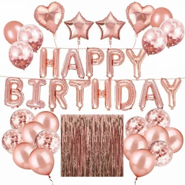 ZESTAW BALONY Happy Birthday ROSE GOLD urodziny