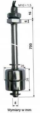 ПОПЛАВОВОЙ ДАТЧИК УРОВНЯ ЖИДКОСТИ 700 ММ НЕРЖАВЕЮЩАЯ СТАЛЬ