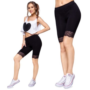 KOLARKI 1/2 LEGGINSY KORONKA BAWEŁNA CZARNE XL LKL