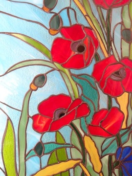 Витражное панно «Маки», витражное остекление дверей