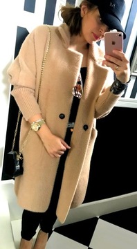 ПАЛЬТО АЛЬПАКА, воротник стойка, СЕРЫЙ, oversize