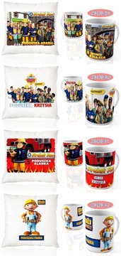 НАБОР КРУЖКА ПОДУШКА ПОЖАРНЫЙ СЭМ + ИМЯ ОТЛИЧНЫЙ ПОДАРОК ​​ДЛЯ ДЕТЕЙ-ЛЮБИТЕЛЕЙ