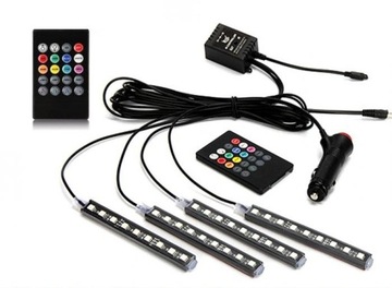OŚWIETLENIE WNĘTRZA KABINY 4x9 SAMOCHODU LED RGB