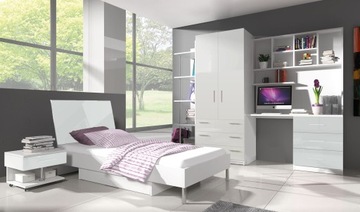 meble młodzieżowe RAJ 3 mini - z łóżkiem i stelażem - czarny polysk