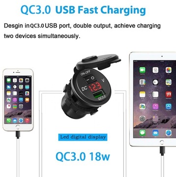 ЗАРЯДНОЕ УСТРОЙСТВО USB 3.0 С ВОЛЬТМЕТРОМ B вкл./выкл.