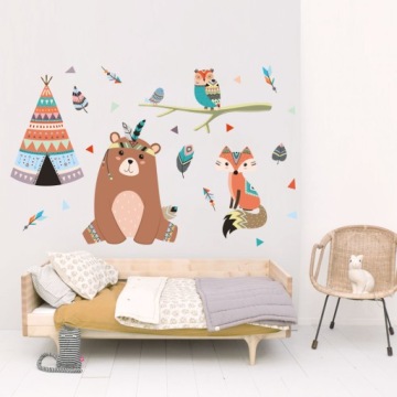 Наклейка на стену МЕДВЕДЬ ЛИСА СОВА ОЛЕНЬ Индийский XXL