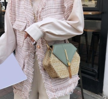 МИНИ-СОЛОМЕННАЯ СУМКА, ПЛЕТЕНАЯ КОРЗИНА, ЦЕПЬ