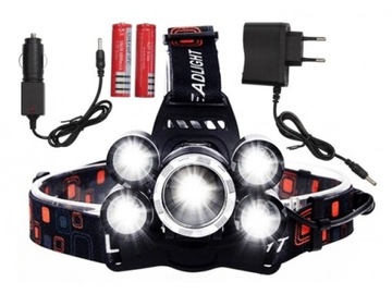 MOCNA LATARKA CZOŁOWA 5LED ZOOM XM-L T6 LAMPKA NA GŁOWĘ REFLEKTOR CZOŁÓWKA