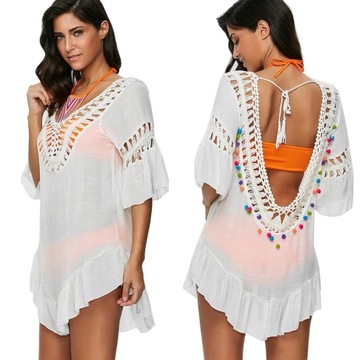LETNIA TUNIKA PLAŻOWA SUKIENKA OVERSIZE BOHO PAREO