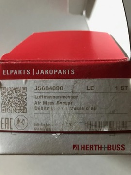 HERTH+BUSS JAKOPARTS J5684000 VÁHA VZDUCHU HMOTA VZDUCHU