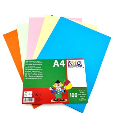 PAPIER KOLOROWY 100 KARTEK A4 80gsm DLA DZIECI
