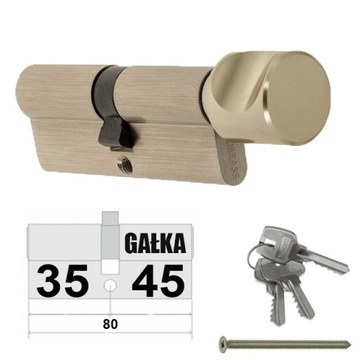WKŁADKA 35/45 ALUBRASS GAŁKA MOSIĄDZ SATYNA