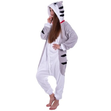 Szary KOT Kotek Chi PIŻAMA Jednoczęściowa Onesie Kigurumi Damskie S 146-154