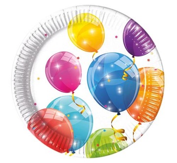 Talerzyki papierowe Sparkling Balloons 23 cm 8 szt