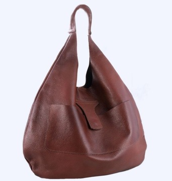 TOREBKA SKÓRZANA WOREK TORBA OVERSIZE BRĄZOWO-RUDA