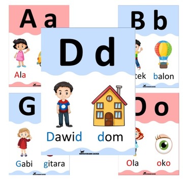 ALFABET Z IMIONAMI 24 Plansze edukacyjne dla dzieci 13x9 cm