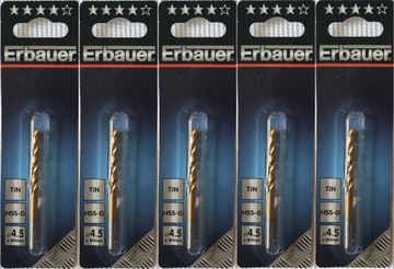 Erbauer Zestaw Wierteł do Metalu 4,5mm HSS 5szt