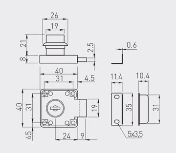 Замок мебельный GTV квадратный 4х4 см для стола/шкафа
