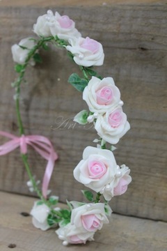 БЕЛО-РОЗОВЫЙ венок для причастия с жемчугом для причастия
