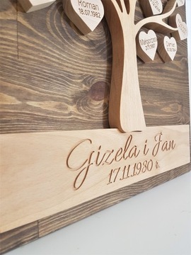 Генеалогическое дерево с узором в виде сердца из цельного дерева, подарок для родителей, бабушек и дедушек.