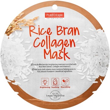 Purederm Rice Bran Collagen Mask коллагеновая тканевая маска с рисом 18 г (P1)