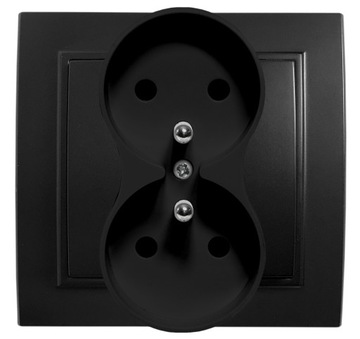 GNIAZDO PODWÓJNE Z UZIEMIENIEM BOLCEM KOMPLETNE CZARNY MAT