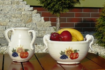 WAZA ceramiczna hand made INDONEZJA 'fruit' 3 uszy