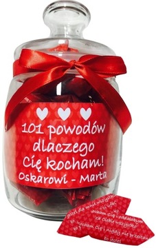 Słój z krówkami Prezent Walentynki 101 powodów